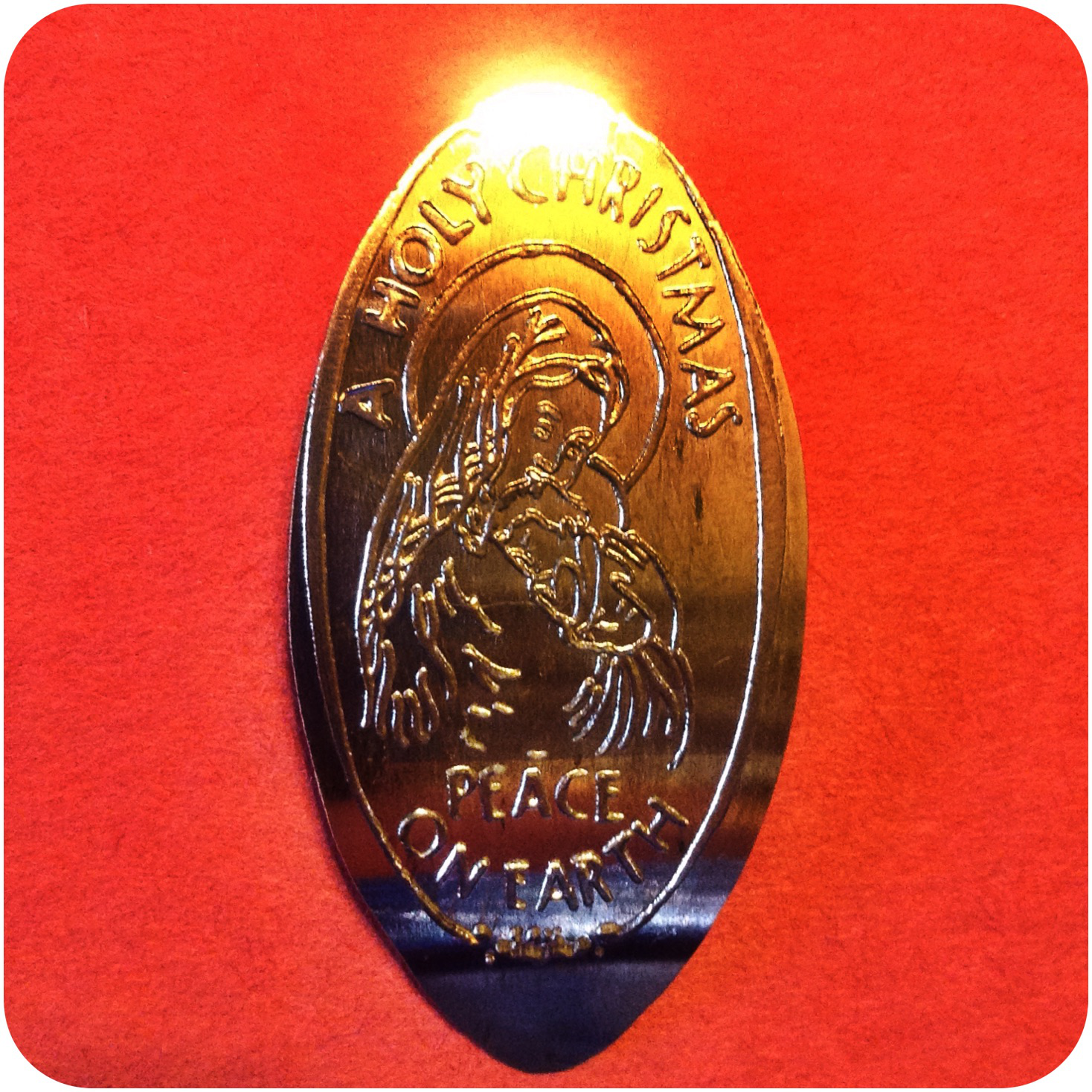 Madonna & Child. A Holy Christmas, Peace on Earth. Copper Re-rolled from Old Die