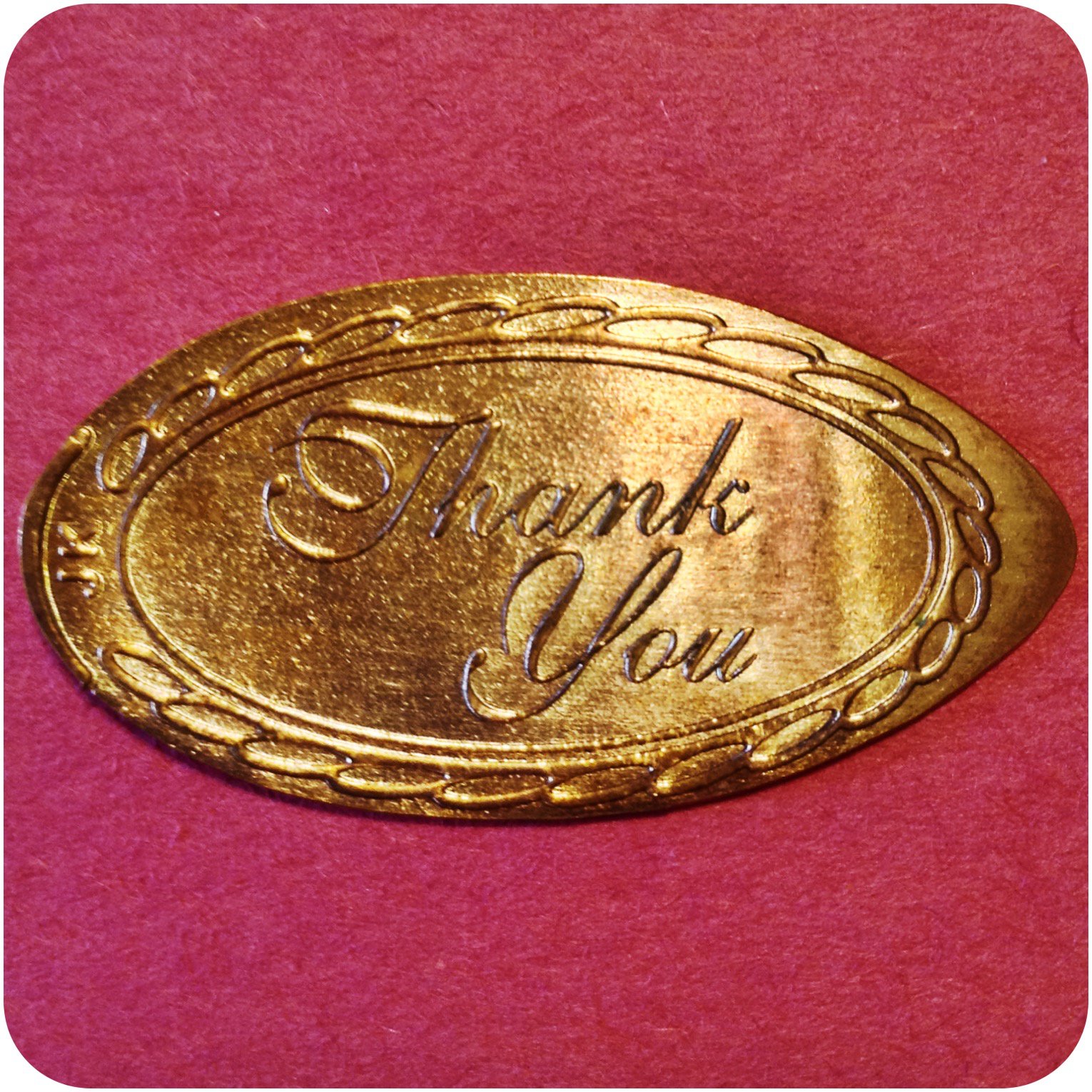 "Thank You!" with Rope Border Salutation Copper Penny engraved by James Kilcoyne
