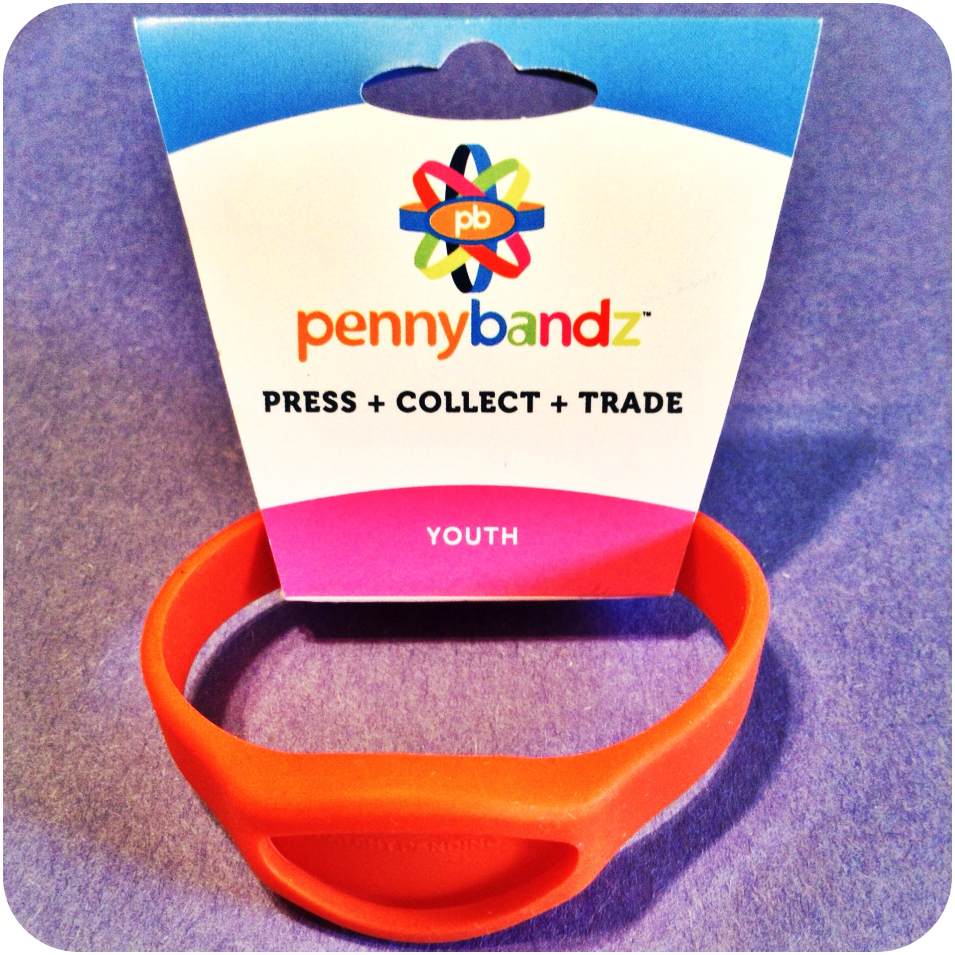 Hot Lava Orange Pennybandz® Elongated Pressed Penny Holder Wristband, Youth Size