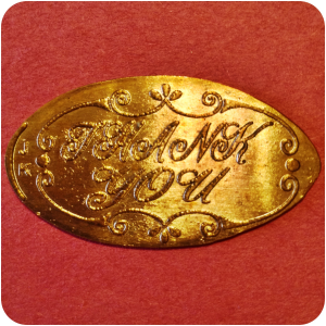 Thank You! with Scroll Border Salutation Copper Penny engraved by James Kilcoyne